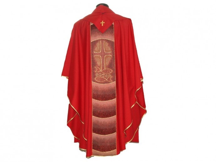 Casula classica rossa croce e pesci