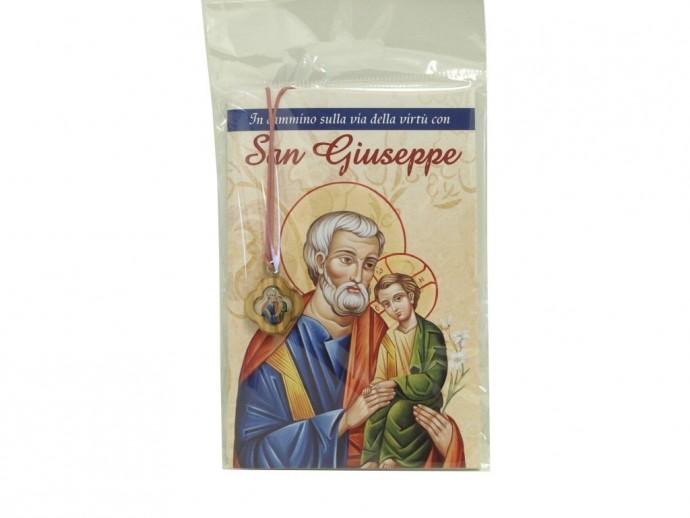 Confezione con croce in ulivo da collo San Giuseppe
