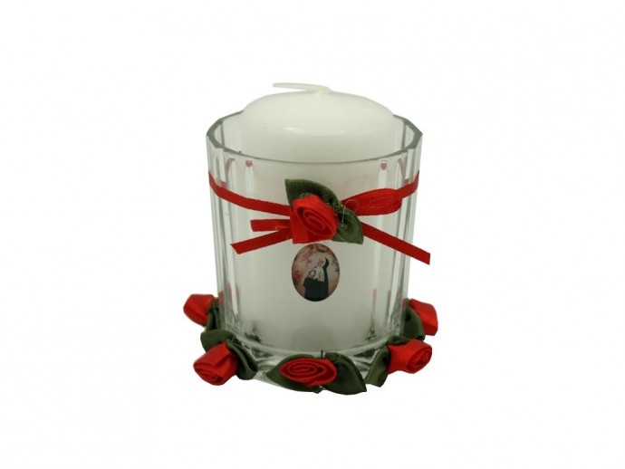 Candela decorata con immagine Santa Rita