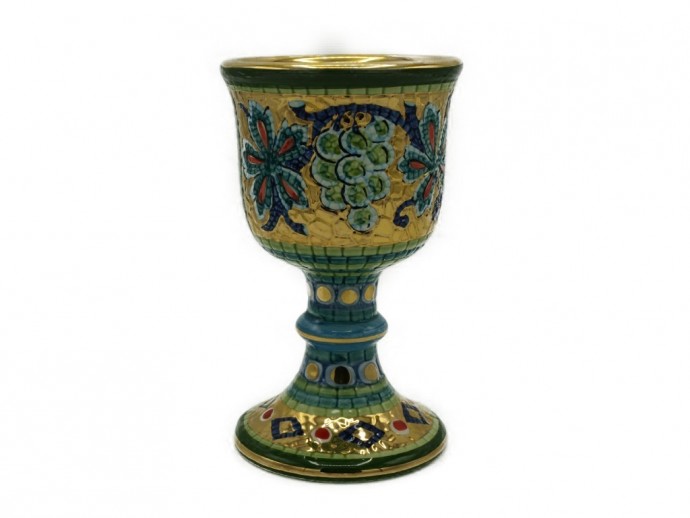 Calice decorato a mano in fine maiolica di Deruta