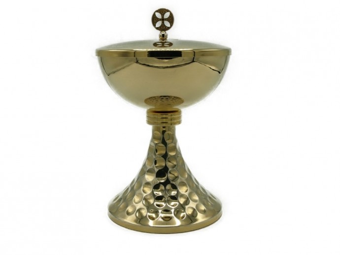Pisside in ottone dorato H 16 cm.