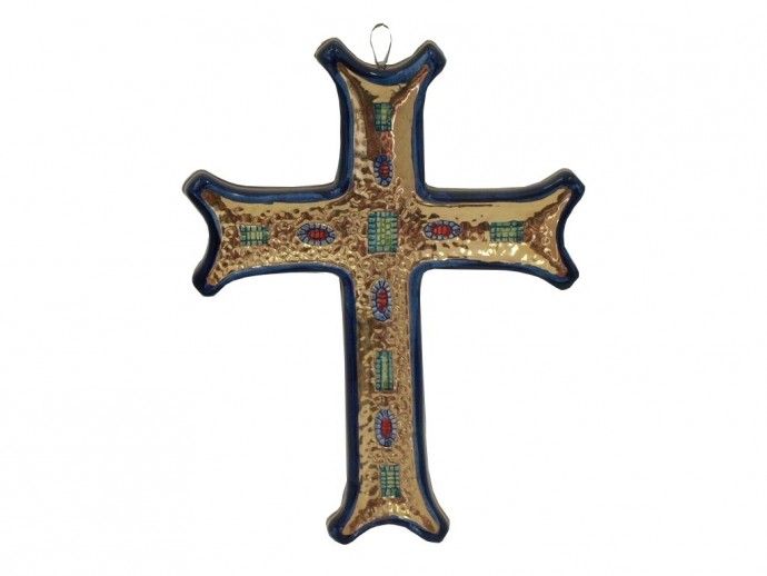 Crocifisso in ceramica maiolica cm. 22 Blu