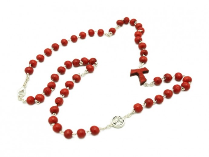 Corona rosario girocollo legno rosso San Giuseppe