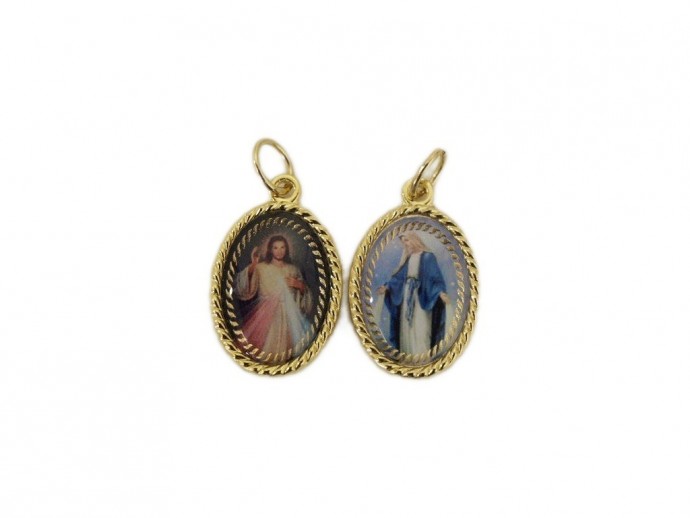 Medaglia Gesù Misericordioso e Madonna Miracolosa cm. 2,2x1,6