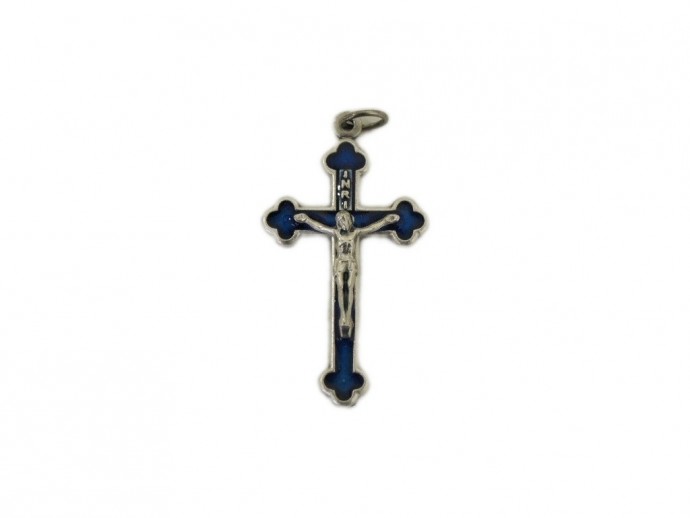 Croce in metallo smaltata e sagomata misura cm. 3,5 blu