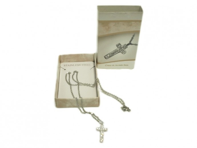 Collanina argentata e crocetta con strass Acciaio Inox