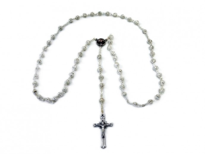 Corona rosario in filigrana argentato Padre Pio