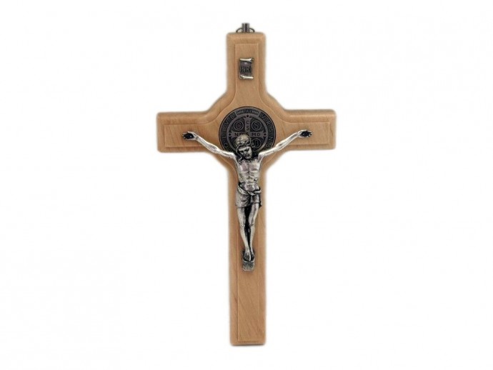 Crocifisso San Benedetto cm. 21 legno chiaro