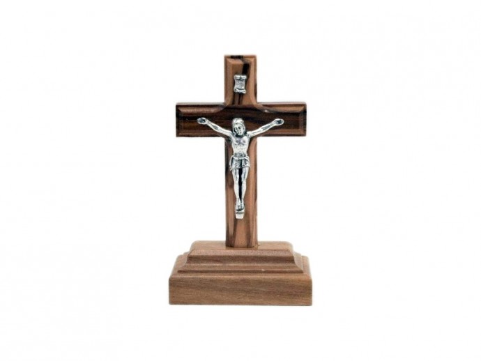 Crocifisso da tavolo con base in legno di ulivo cm. 10