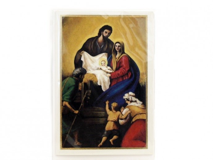 Cartolina Sacra Famiglia stampa su seta cm. 18x12