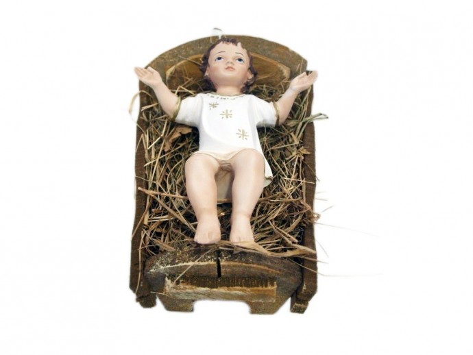 Statua Bambino Gesù vestito con culla mangiatoia cm.45