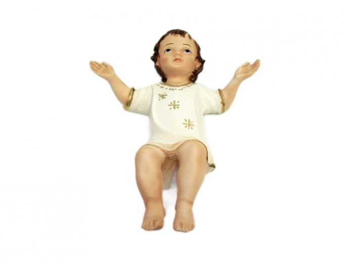 Statua Bambino Gesù con abito bianco e oro 22 cm.
