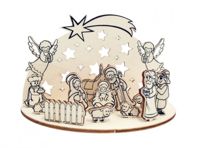 Presepe in legno da montare e colorare cm. L.15 H.9 P.8