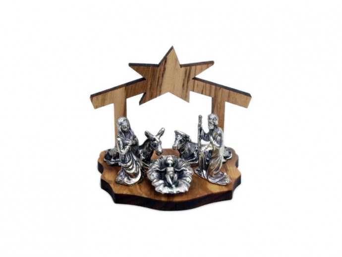 Presepe in legno e metallo con stella cometa cm. 5.5