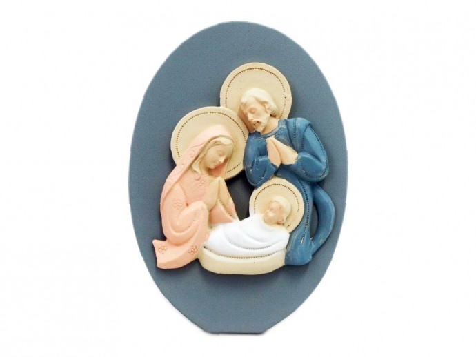Quadro sacra Famiglia in legno e resina cm. 15