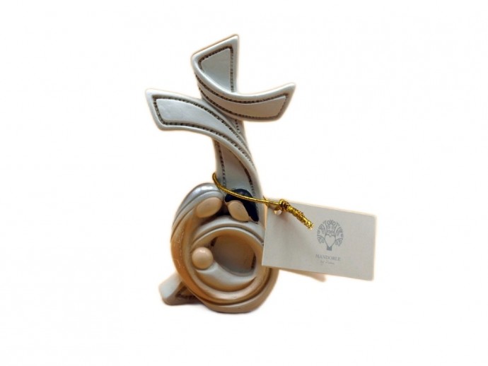 Croce stilizzata Sacra Famiglia in resina cm. 10