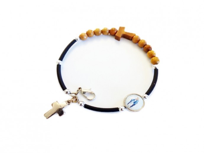 Bracciale rosario legno e caucciù
