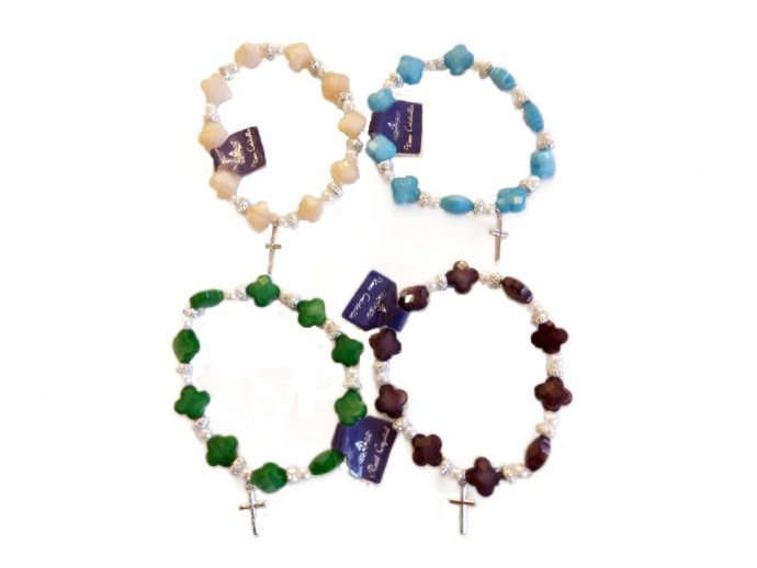Bracciale rosario in vero cristallo Rosa-Turchese-Verde-Marrone