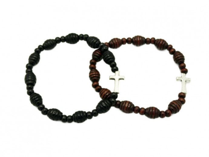 Braccialetto legno rigato marrone-nero