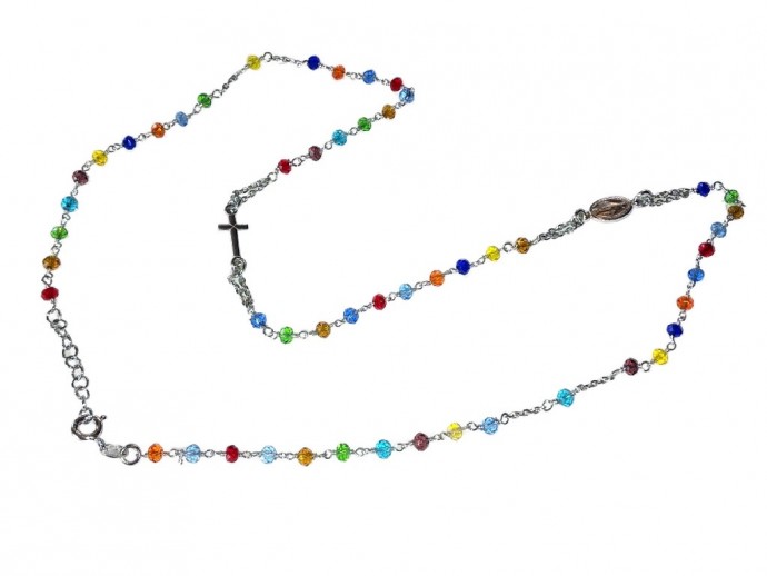 Collana rosario girocollo argento 925/°°° con pietre colorate