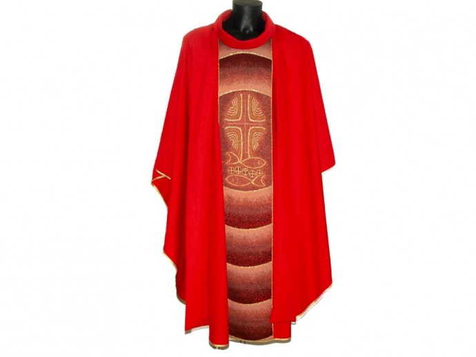 Casula classica rossa croce e pesci