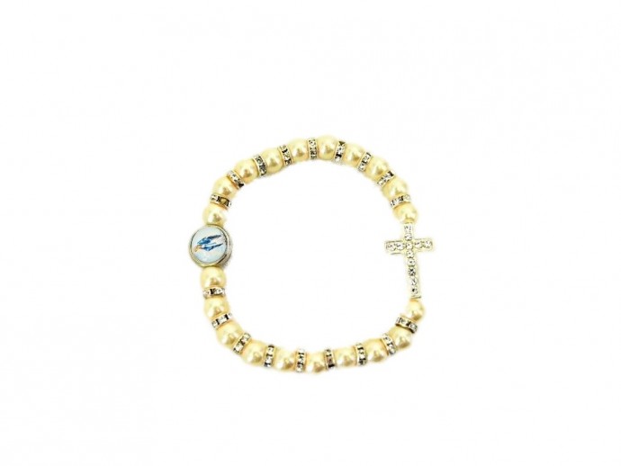 Bracciale vetro perlato con  croce  in strass
