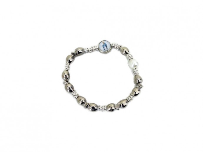 Bracciale metallo lucido con perla