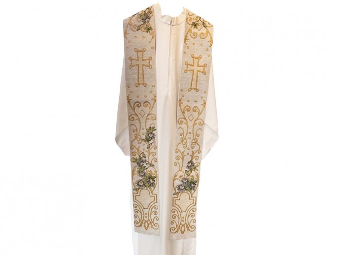 Stola con croci e fiori ricamati