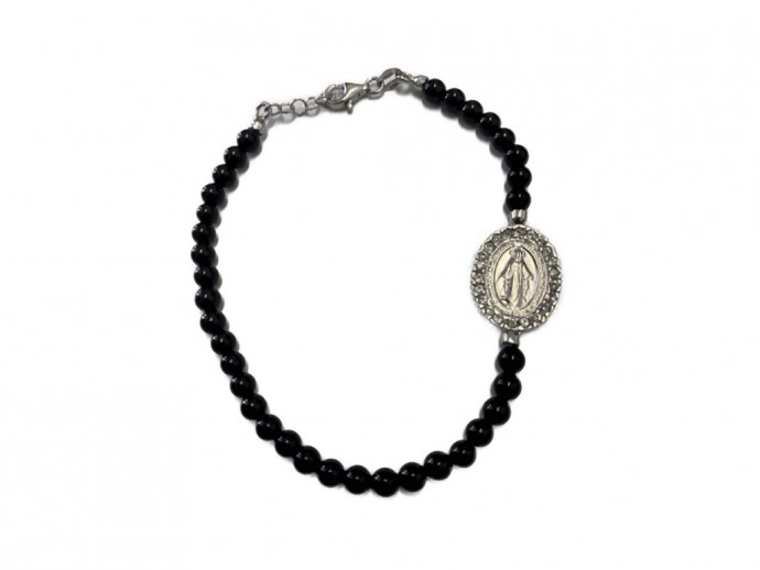 Bracciale rosario argento con grani in onice nero