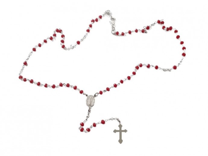 Corona rosario argento con pietre rosse