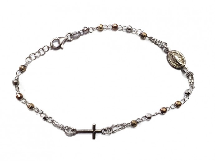 Bracciale decina del rosario argento tricolor