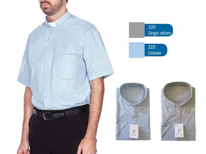 Camicia  Clergyman Fil a Fil manica corta grigia o azzurra