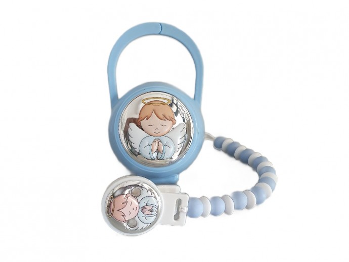 Spilla portaciuccio con box celeste