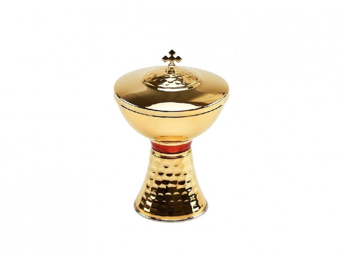 Pisside ottone lucido con anello smaltato cm. 16