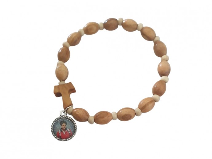 Bracciale elastico con grani in legno d'ulivo mm. 6x9