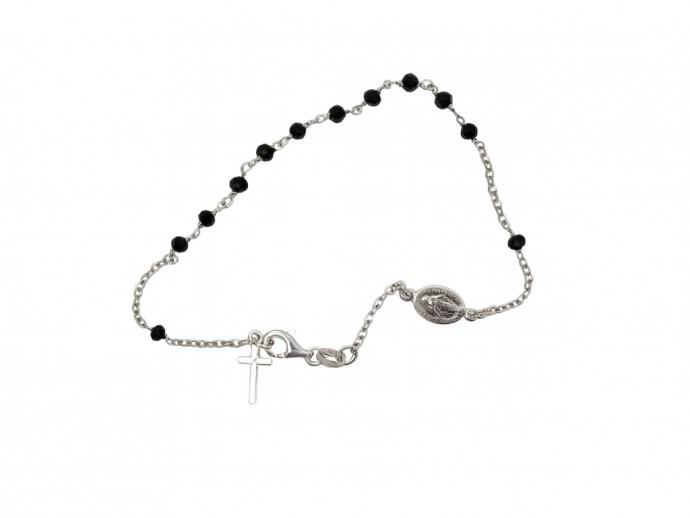 Bracciale decina del rosario in argento 925/°°° pietre nere