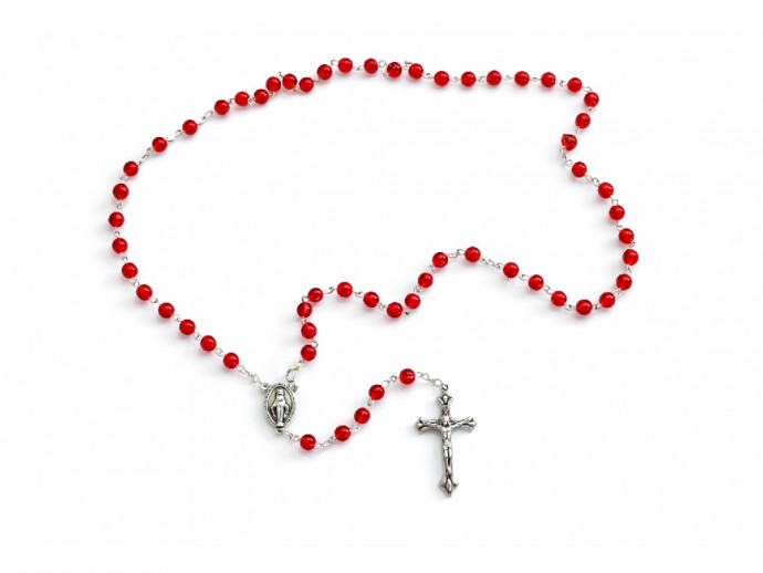 Rosario con grani in plastica rossa